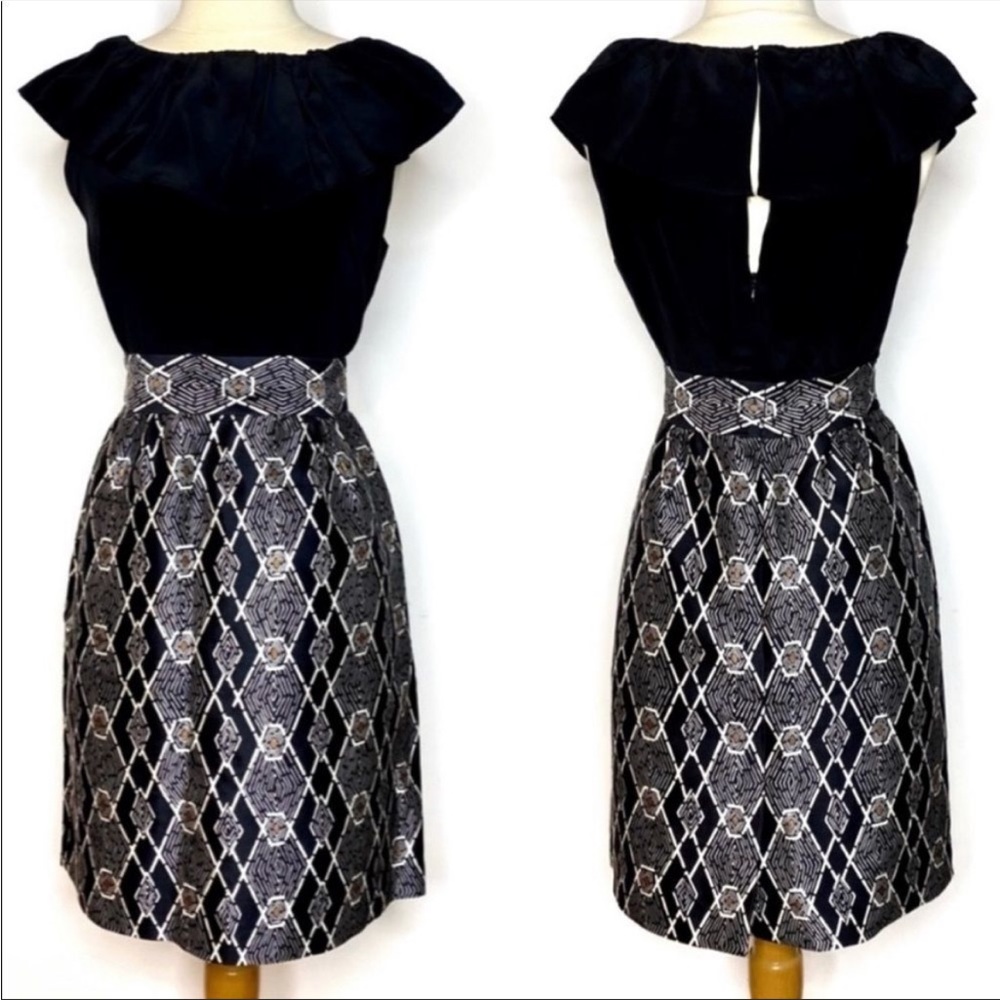 Tibi SILK Blend Ruffle Neck Honeycomb Dress